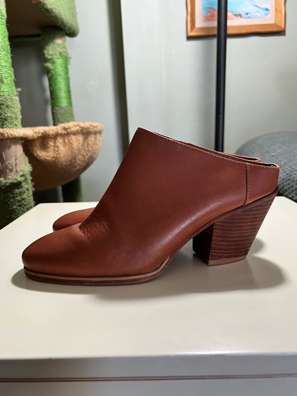 Rachel Comey Mars Mules in a whiskey color leather. Size 8